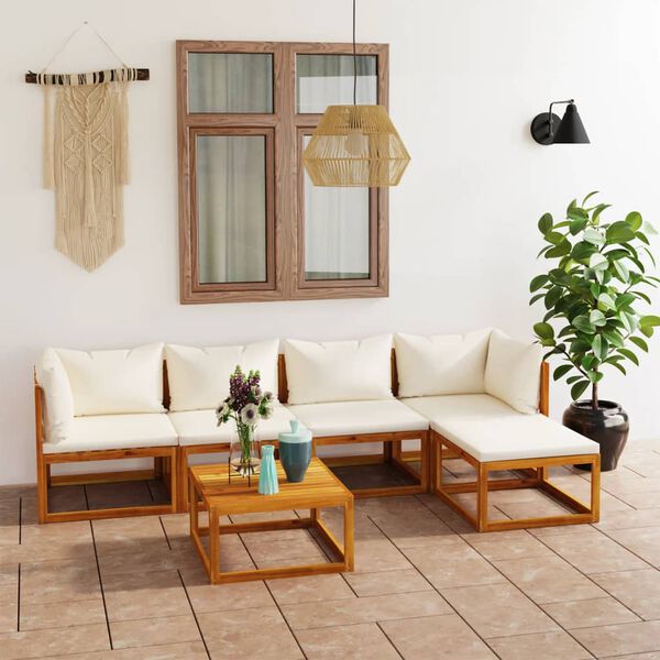 vidaXL 6-tlg. Garten-Lounge-Set mit Auflagen Creme Massivholz Akazie