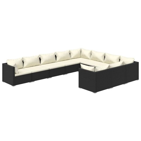 vidaXL 10-tlg. Garten-Lounge-Set mit Kissen Poly Rattan Schwarz