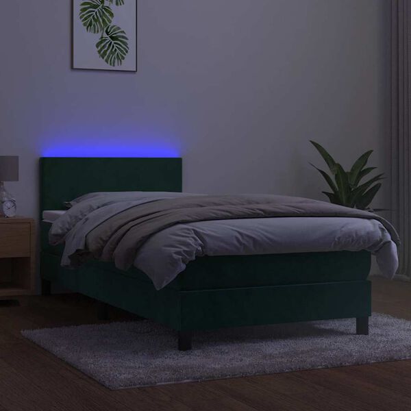 vidaXL Boxspringbett mit Matratze & LED Dunkelgr&uuml;n 90x200 cm Samt