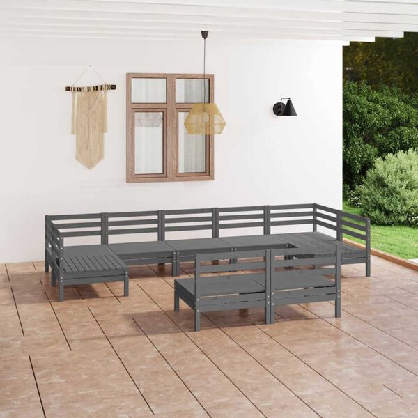 vidaXL 9-tlg. Garten-Lounge-Set Grau Massivholz Kiefer