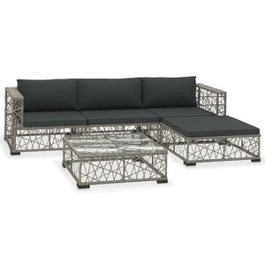 vidaXL 5-tlg. Garten-Lounge-Set mit Kissen Poly Rattan Grau