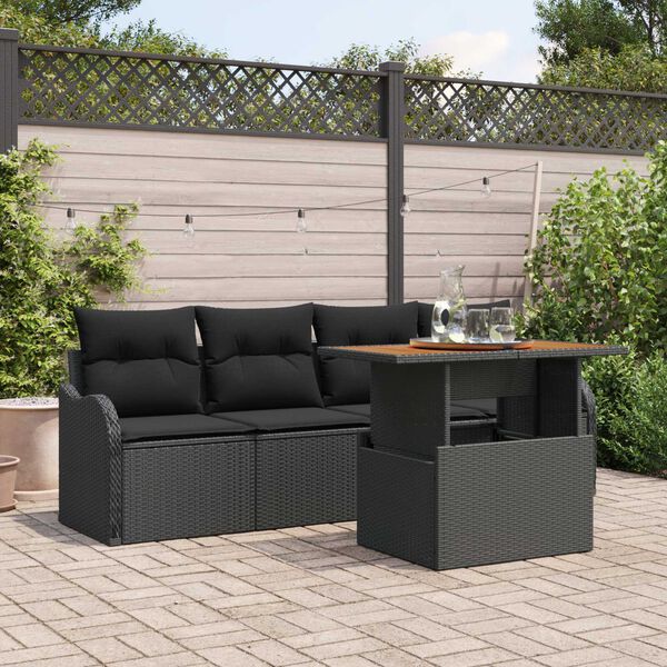 vidaXL Gartensofa-set mit Kissen 5 pcs Schwarz Poly-Rattan