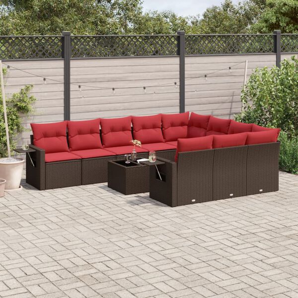 vidaXL 11-teiliges Gartensofa-Set mit Kissen, braun, Polyrattan