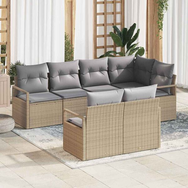 vidaXL Sofa Set mit Kissen 7 pcs Beige Poly Rattan