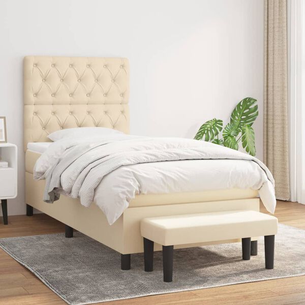 vidaXL Boxspringbett mit Matratze Creme 80x200 cm Stoff