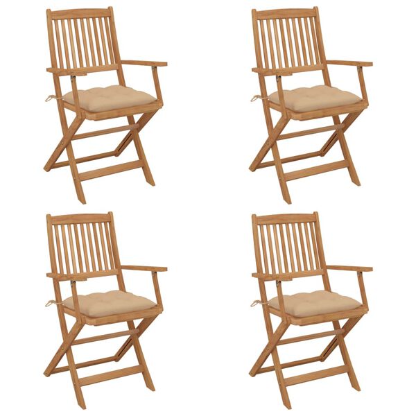 vidaXL Klappbare Gartenst&uuml;hle 4 Stk. mit Kissen Massivholz Akazie
