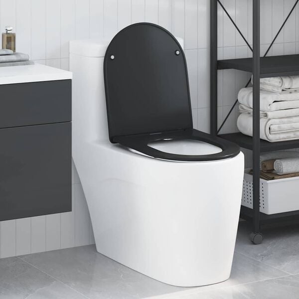 vidaXL Toilettensitz Schwarz 44 x 36,4 x 3,4 cm Duroplast