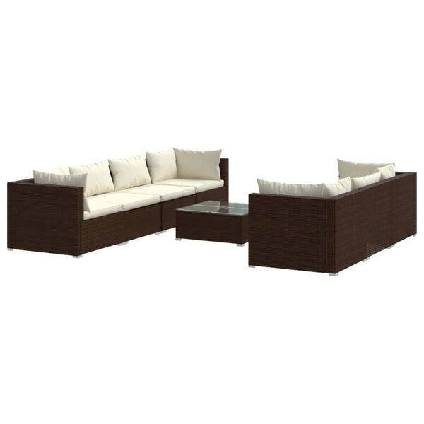vidaXL 8-tlg. Garten-Lounge-Set mit Kissen Poly Rattan Braun
