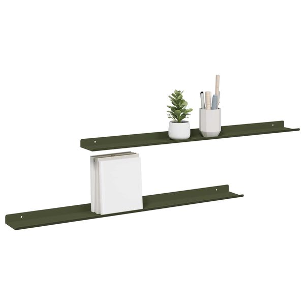 vidaXL Schwebendes Regal 2 pcs Olive Gr&uuml;n 80 x 9 x 2,5 cm Stahl