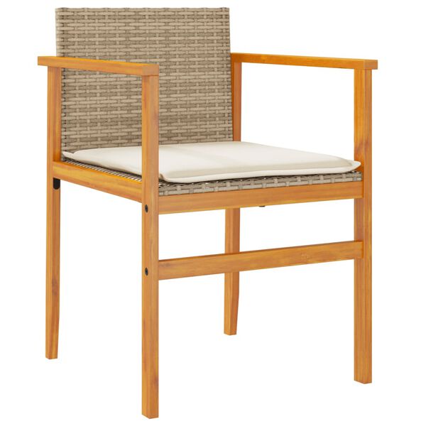 vidaXL Gartenstühle mit Kissen 2 Stk. Beige Poly Rattan Massivholz