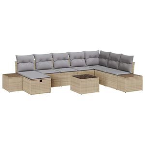 vidaXL Garten-Sofa-Set mit Kissen 9 pcs Beige Poly Rattan