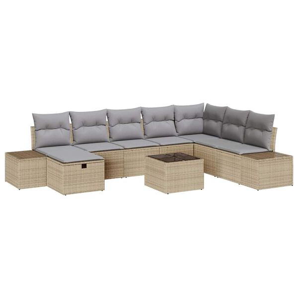 vidaXL Garten-Sofa-Set mit Kissen 9 pcs Beige Poly Rattan