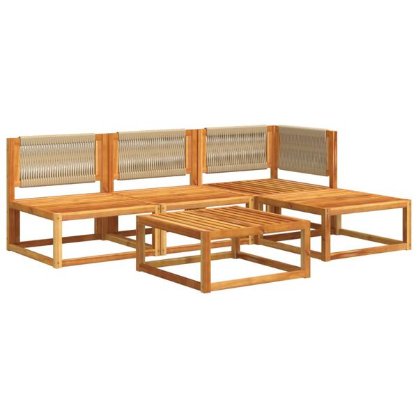 vidaXL 5-tlg. Gartensofa-Set mit Kissen Holz Akazie & Seil