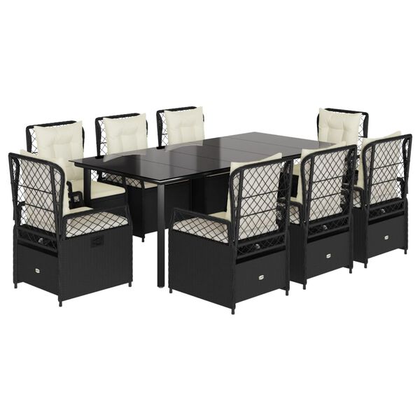 vidaXL 9-tlg. Garten-Essgruppe mit Kissen Schwarz Poly Rattan