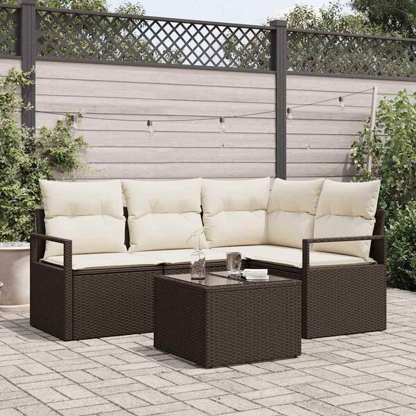 vidaXL Sofa Set 5 pcs Braun Poly-Rattan