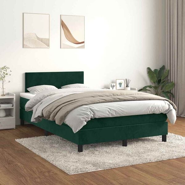 vidaXL Boxspringbett mit Matratze Dunkelgr&uuml;n 120x190 cm Samt