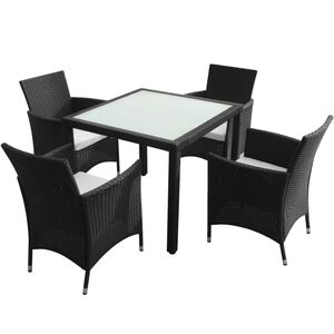 vidaXL 5-tlg. Garten-Essgruppe mit Auflagen Poly Rattan Schwarz