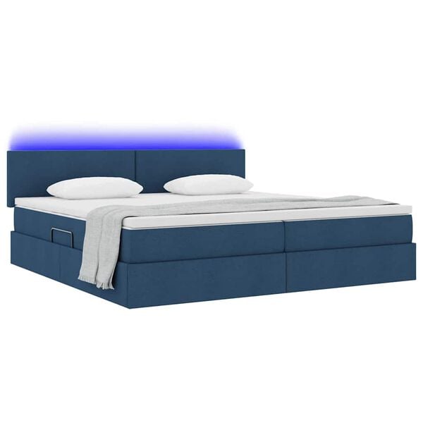 vidaXL Bett mit Stauraum und LED mit Matratze Blau 200 x 200 cm Stoff