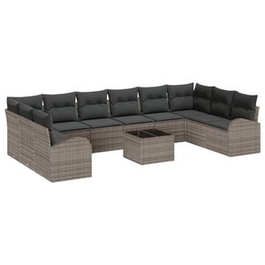 vidaXL Sofa Set mit Kissen 11 pcs Grau Polyrattan