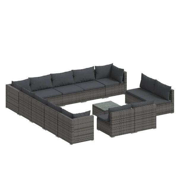 vidaXL 14-tlg. Garten-Lounge-Set mit Kissen Grau Poly Rattan