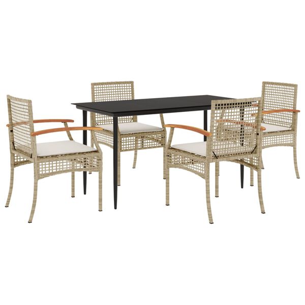 vidaXL 5-tlg. Garten-Essgruppe mit Kissen Beige Poly Rattan