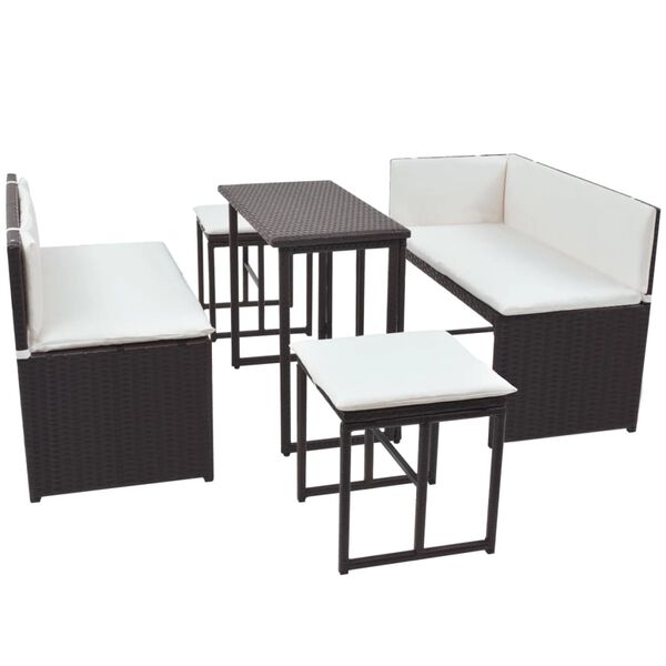 vidaXL 5-tlg. Garten-Essgruppe Stahl Poly Rattan Braun