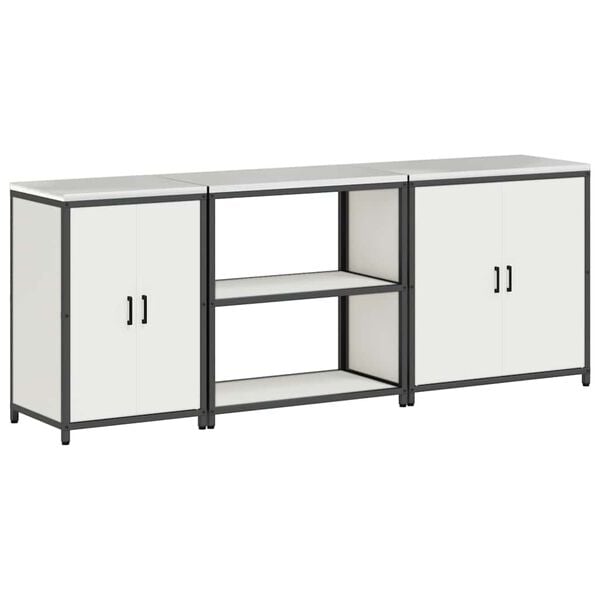 vidaXL Aufbewahrungsset f&uuml;r die K&uuml;che mit Regal 3 pcs Wei&szlig; Stahl