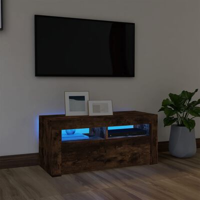 vidaXL TV-Schrank mit LED-Leuchten Räuchereiche 90x35x40 cm