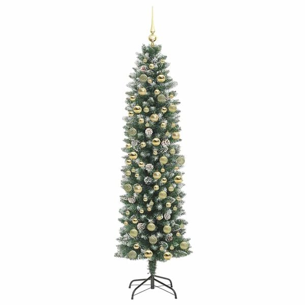 vidaXL K&uuml;nstlicher schlanker Weihnachtsbaum Gr&uuml;n und Wei&szlig; 180 cm