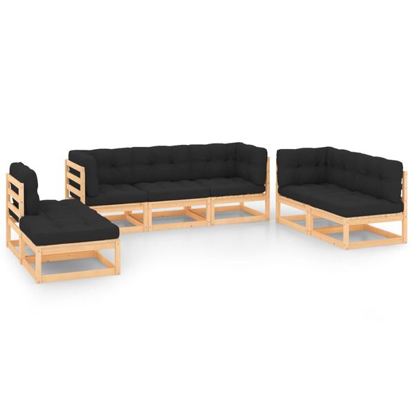 vidaXL 7-tlg. Garten-Lounge-Set mit Kissen Massivholz Kiefer