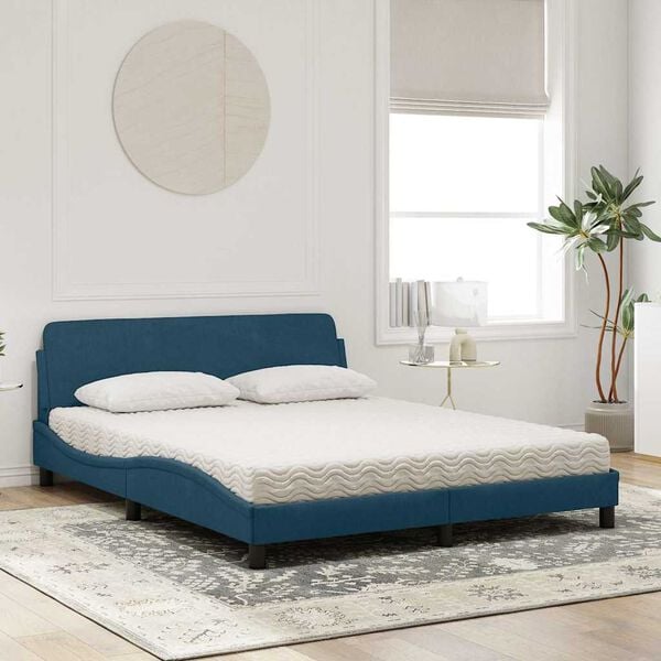 vidaXL Bett mit Matratze "Dover" Blau 160x200 cm Samt