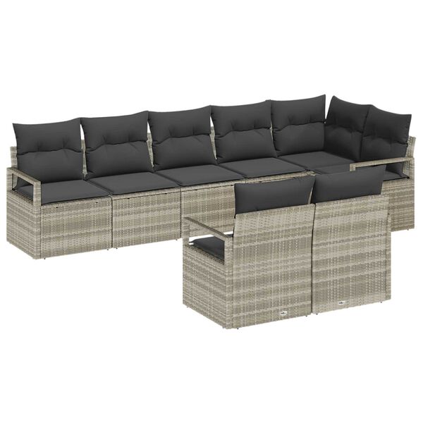 vidaXL Gartensofa-set mit Kissen 8 pcs Hellgrau Poly-Rattan