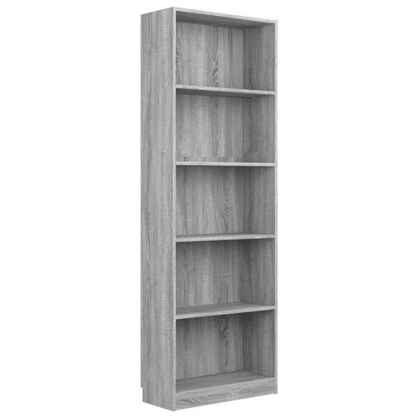vidaXL B&uuml;cherregal 5 F&auml;cher Grau Sonoma-Eiche 60x24x175 Holzwerkstoff