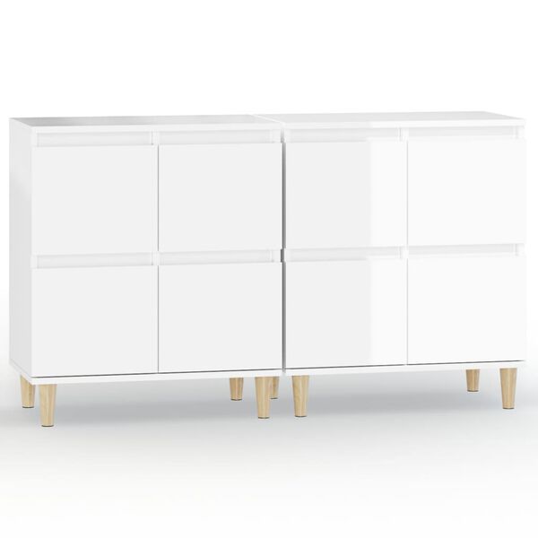 vidaXL Sideboards 2 Stk. Hochglanz-Wei&szlig; 60x35x70 cm Holzwerkstoff