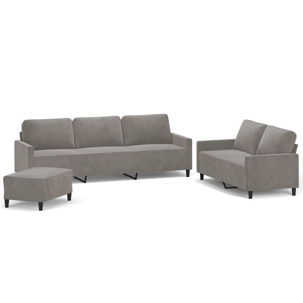 vidaXL 3-tlg. Sofagarnitur mit Kissen Hellgrau Samt