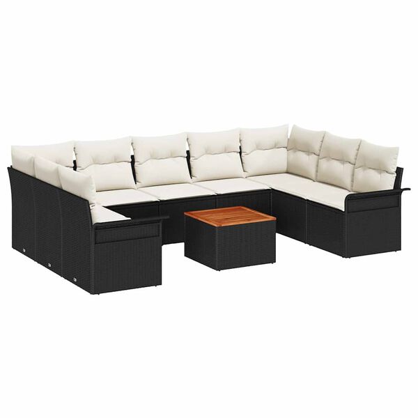 vidaXL Garten-Sofa-Set mit Kissen mit Kissen 10 pcs Schwarz und Creme