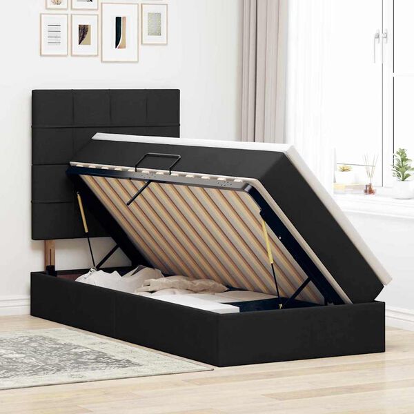 vidaXL Bett mit Stauraum und LED mit LED Schwarz 90 x 190 cm Polyester