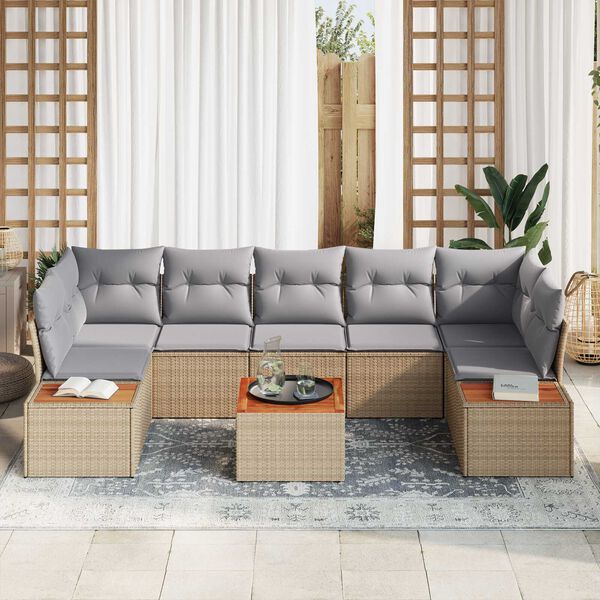 vidaXL Garten-Sofa-Set mit Kissen mit Speicher 8 pcs Beige Poly Rattan