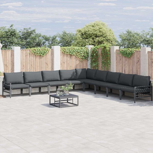 vidaXL Gartensofa-set mit Kissen 10 pcs Schwarz Stahl