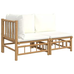 vidaXL 2-tlg. Garten-Lounge-Set mit Cremewei&szlig;en Kissen Bambus