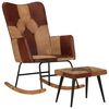 vidaXL Schaukelstuhl mit Fu&szlig;hocker Braun Echtleder und Canvas