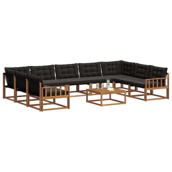 vidaXL Outdoor-Sofagarnitur mit Kissen 10 pcs Nat&uuml;rlich und Schwarz