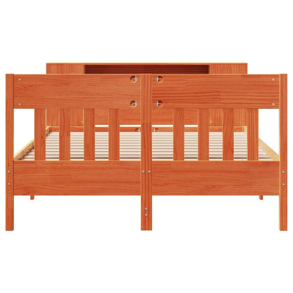 vidaXL Massivholzbett mit Regal ohne Matratze Wachsbraun 160x200 cm