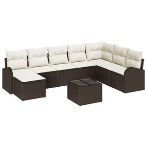 vidaXL Sofa Set mit Kissen 9 pcs Braun und Wei&szlig; Poly-Rattan