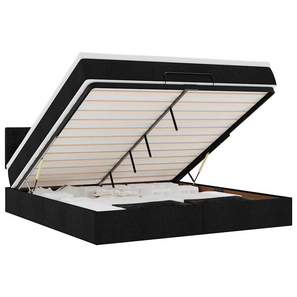 vidaXL Ottomane Bett mit Matratze & LEDs Schwarz 180x200 cm Stoff