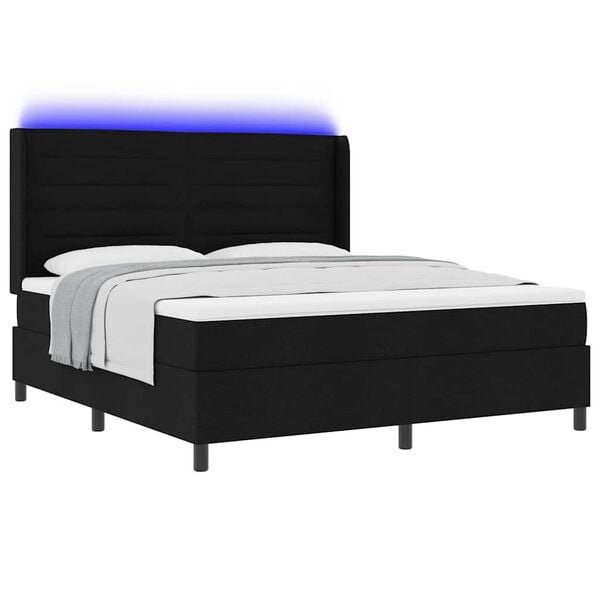 vidaXL LED Boxspringbett mit Matratze Schwarz 180 x 200 cm Stoff