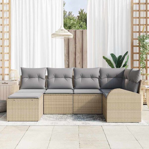 vidaXL Gartensofa-set 6 pcs Beige Poly-Rattan