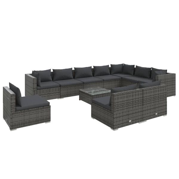 vidaXL 11-tlg. Garten-Lounge-Set mit Kissen Poly Rattan Grau