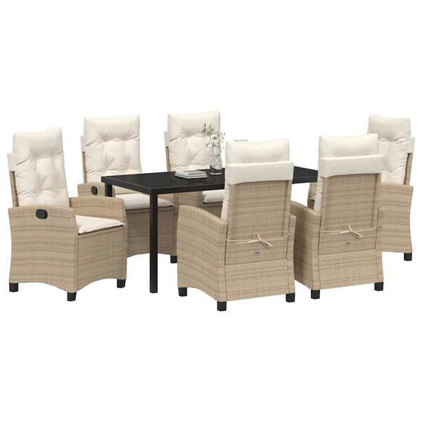vidaXL Garten Essgruppe mit Kissen 7 pcs Beige Poly-Rattan