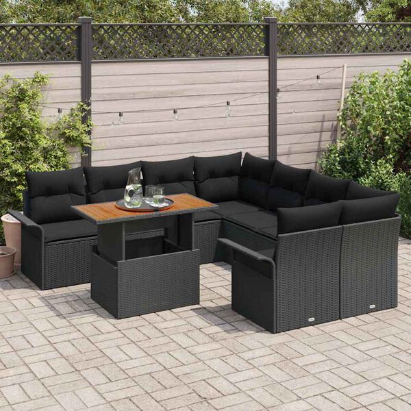 vidaXL Garten-Sofa-Set mit Kissen Schwarz